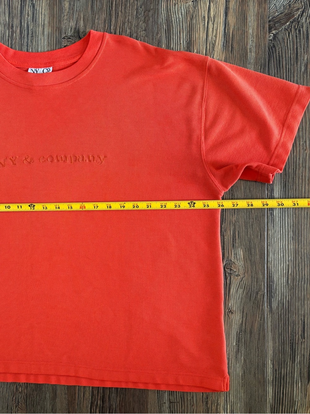 90s New York & Co. Oversized Pique Knit S/S T-Shirt XL Orange Embroidered Logo - Picture 6 of 9